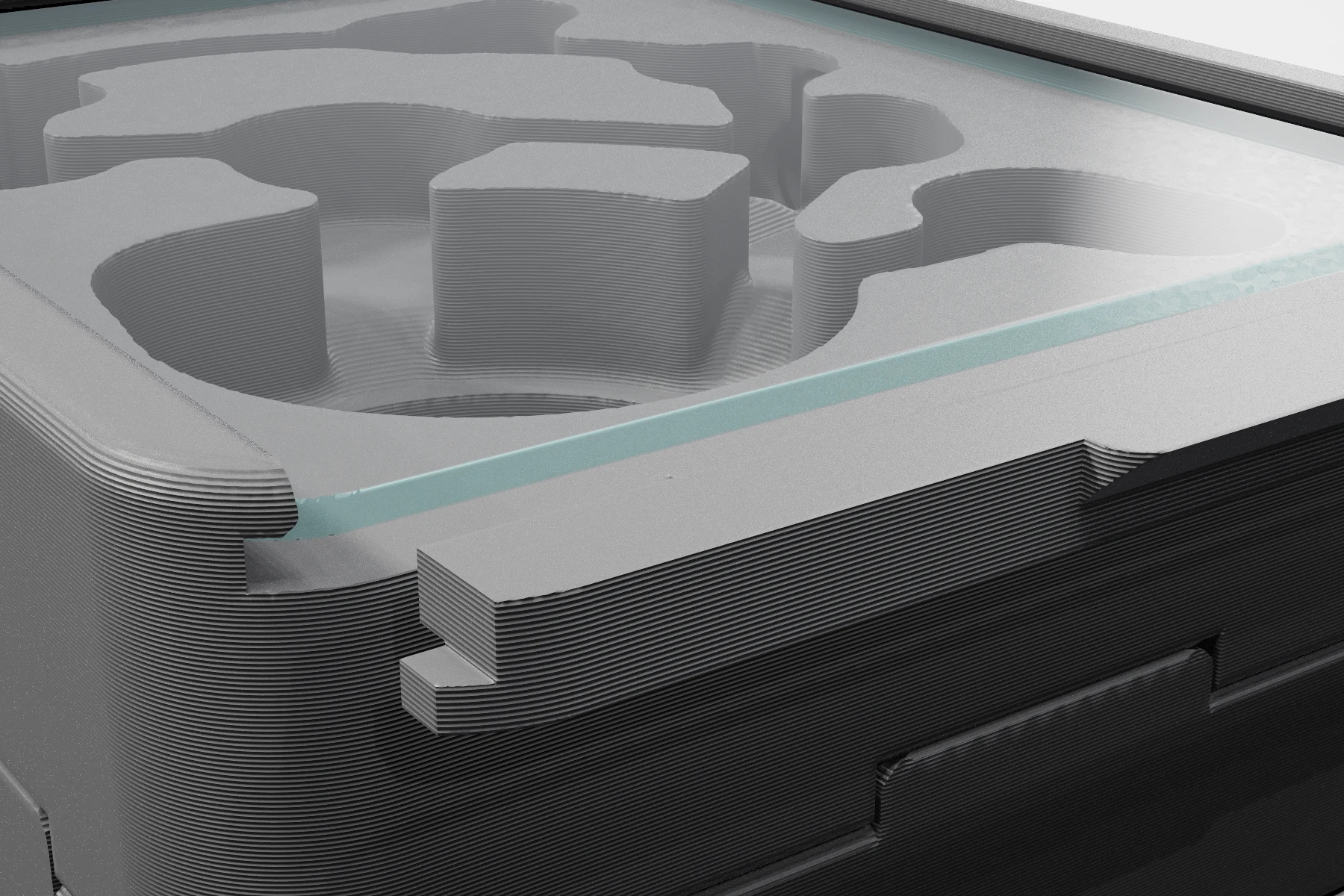 Close-up of the slide-on end cap tongue tucked beneath the side lips that secure the acrylic sheet
