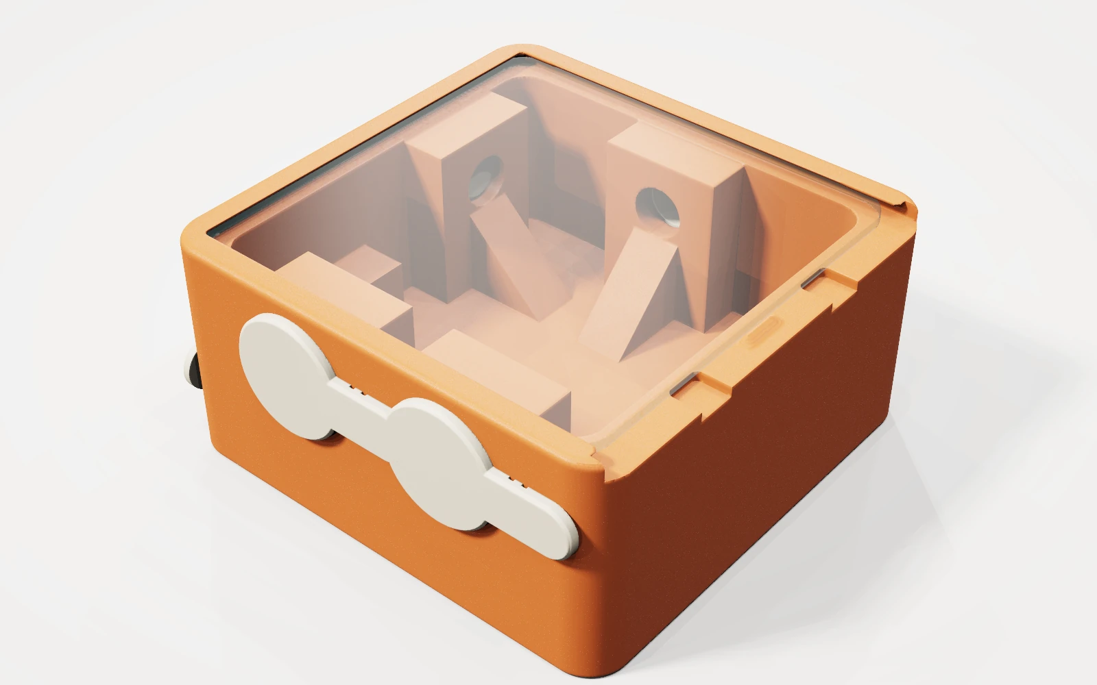 Trailhead at three-quarter view with its acrylic lid and port connections